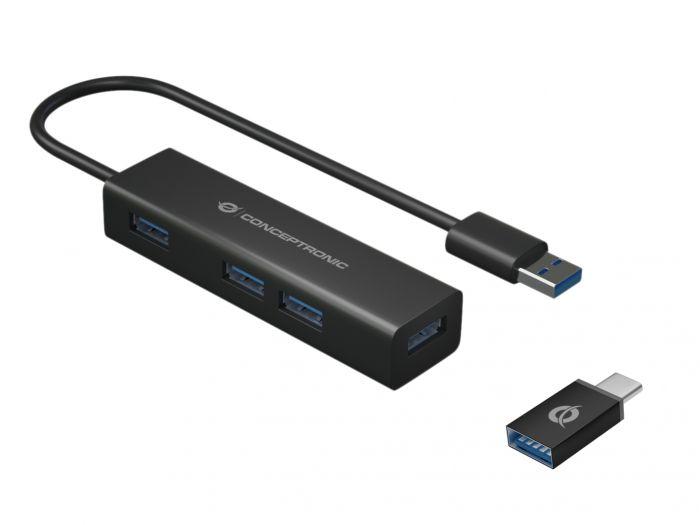 HUB USB 3.0 A 4 PORTE CON ADATTATORE USB-C (HUBBIES06B)
