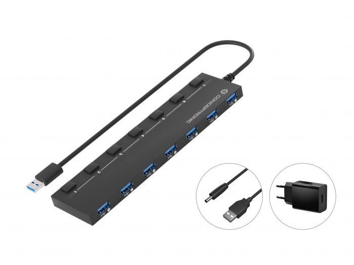 HUB USB 3.0 A 7 PORTE CON ALIMENTATORE 5.0V/3.0A (HUBBIES19BP)