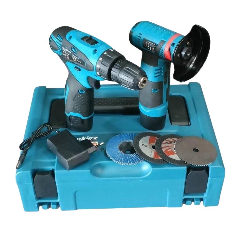 KIT TRAPANO ELETTRICO + SMERIGLATRICE ANGOLARE - BATTERIA 12V - SET COMPLETO (NL-5827)
