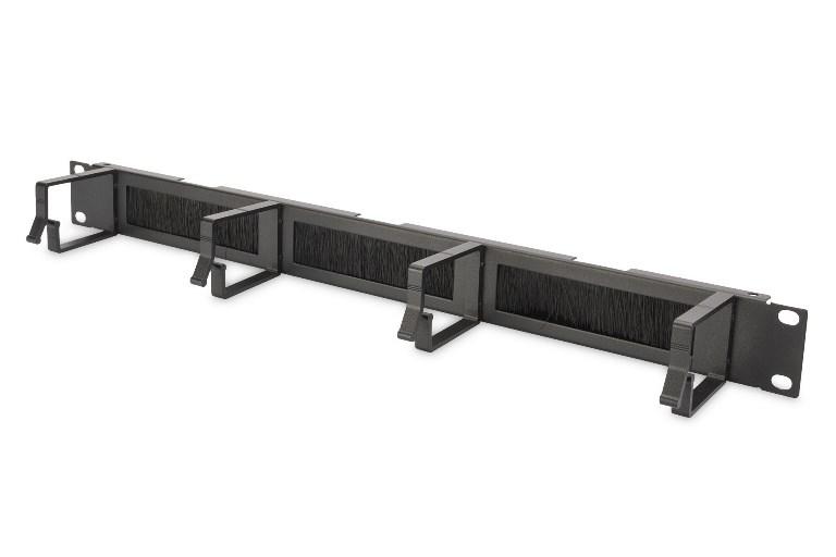 PANNELLO PASSACAVI FORATO CON SPAZZOLA DI PROTEZIONE PER ARMADI 19" (1 UNITA') NERO CON 4 GANCI