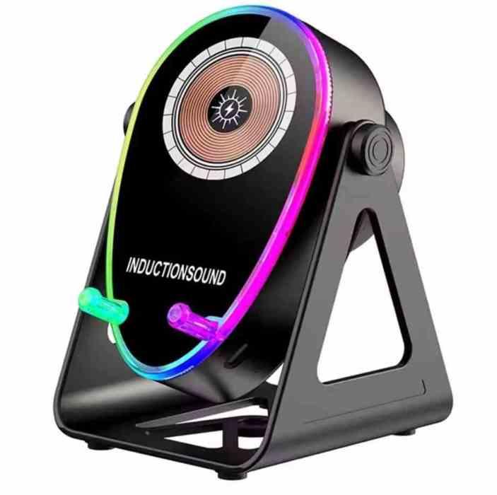 SUPPORTO TELEFONO CON RICARICA WIRELESS + CASSA BLUETOOTH (INDUCTIONSOUND) 2IN1 NERO