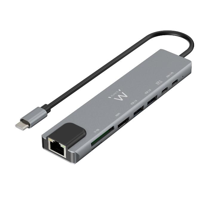 USB-C A DOCK MULTIPORTA 8IN1 - HDMI 4K - 87W - 1X USB-C PD - LAN - CARDREADER (EW1146)